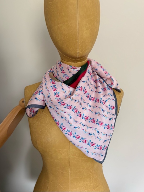 Accessories - Floral Pink Silk Scarf with Green & Red Accent